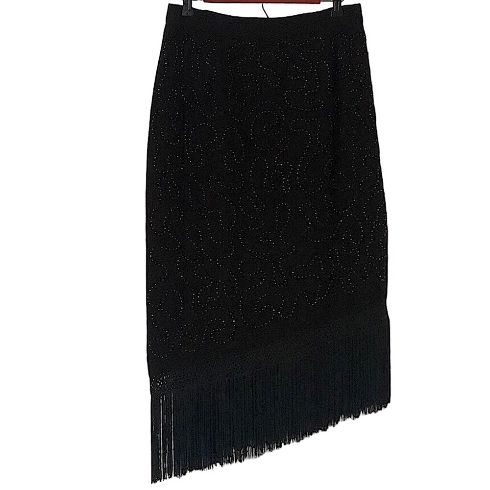 St. Anthony Evening Vintage Swirl Beaded Asymmetrical Fringe Skirt